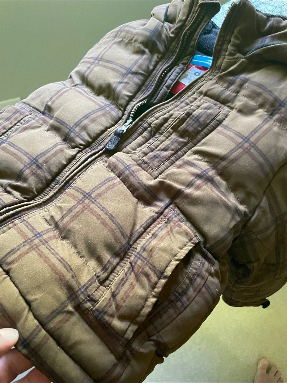 OshKosh B'gosh Brown Plaid Hooded Puffer Jacket